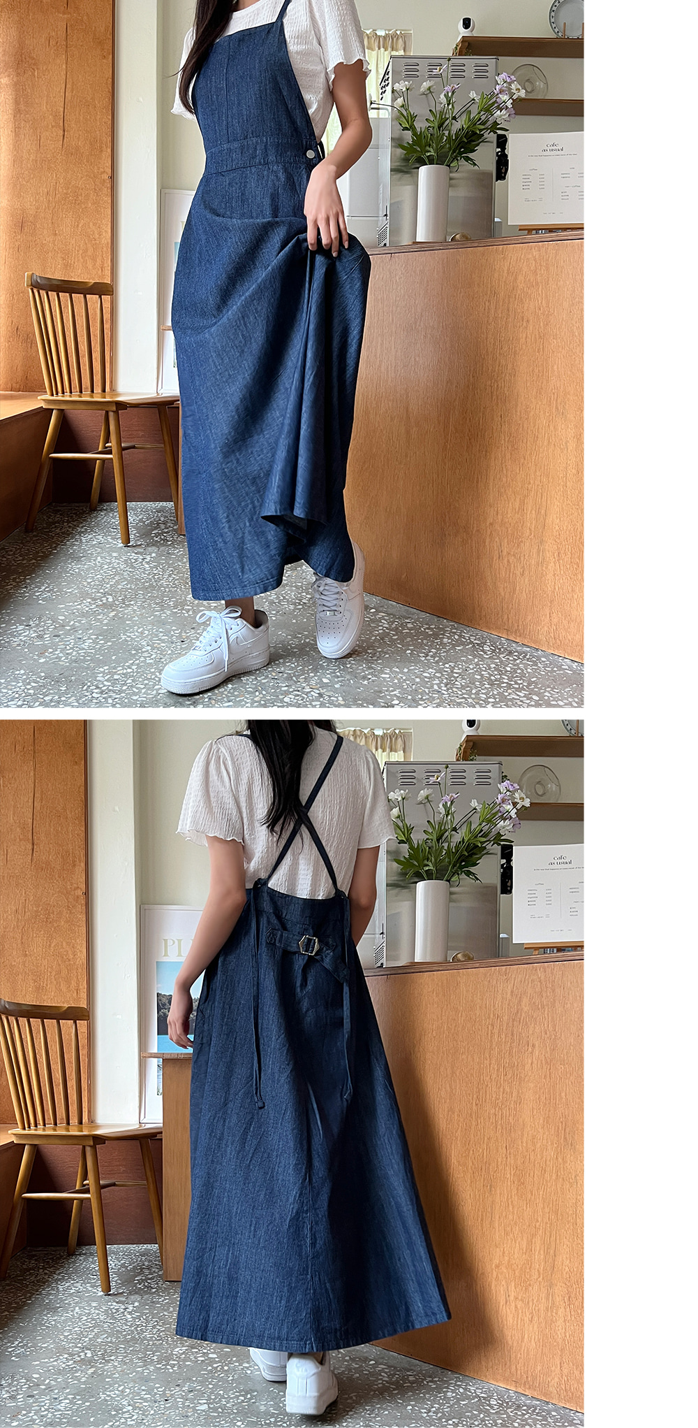 バッククロスストラップデニムワンピース | レディースファッション