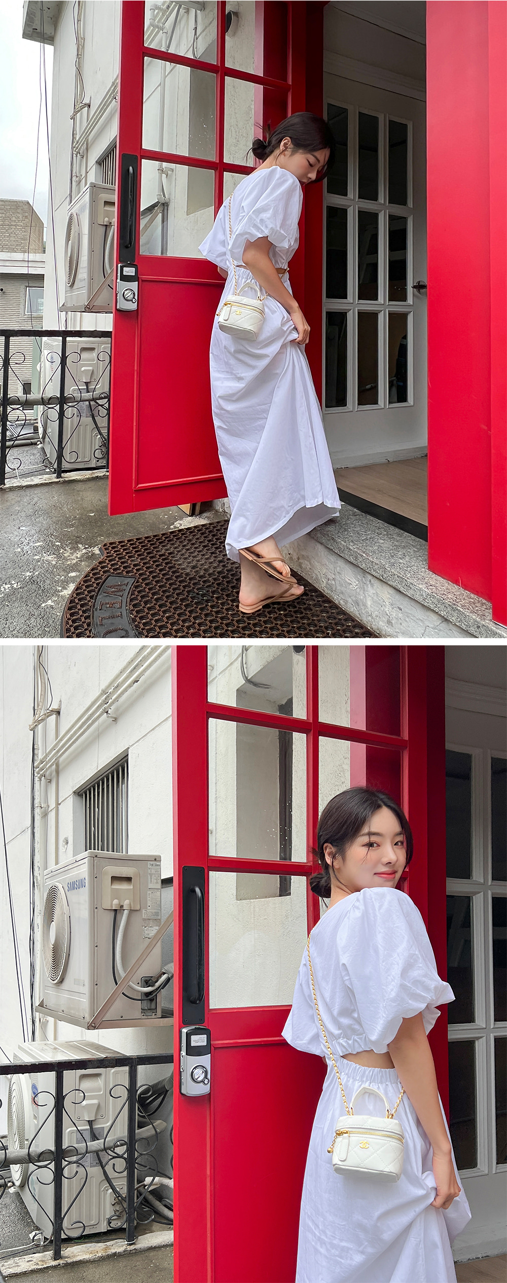 サイドカットパフスリーブワンピース | レディースファッション