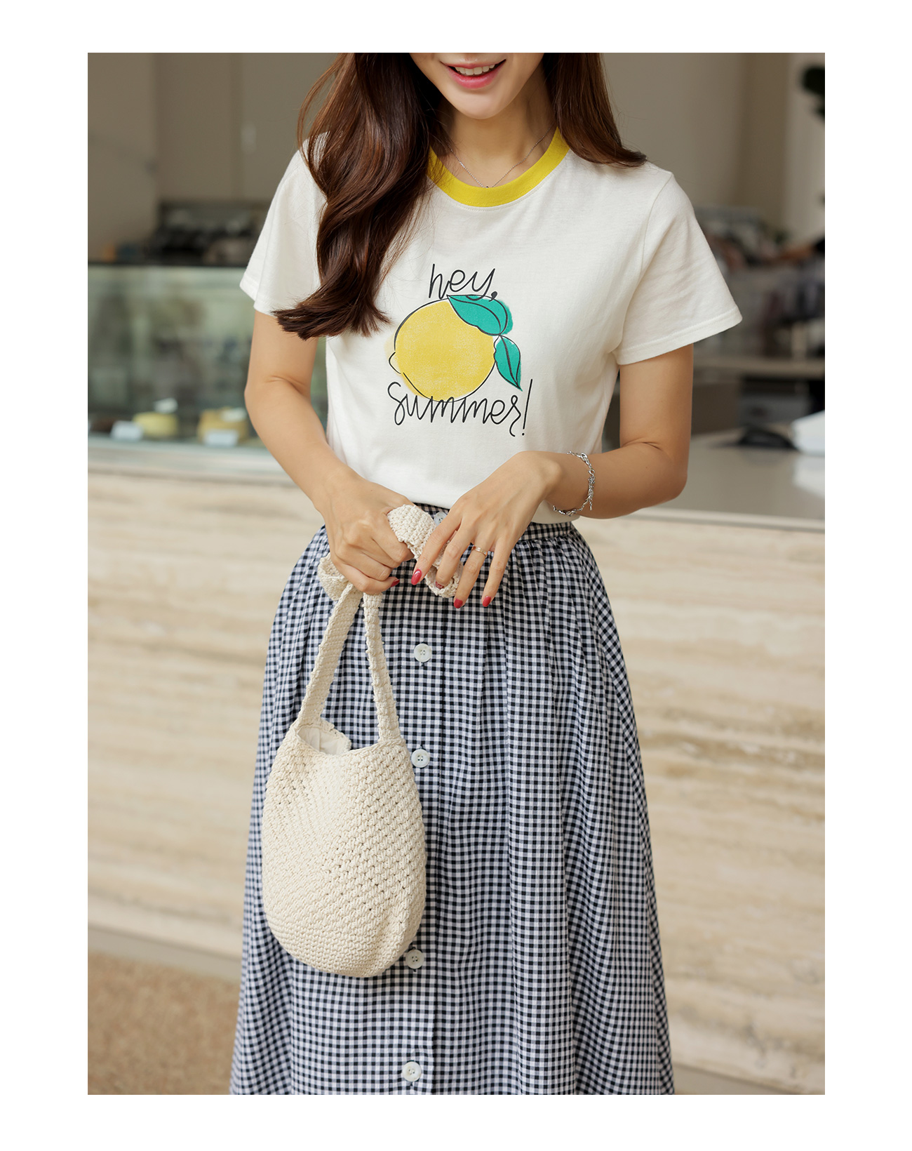 配色ネックレモン半袖Tシャツ | レディースファッション通販 - DHOLIC