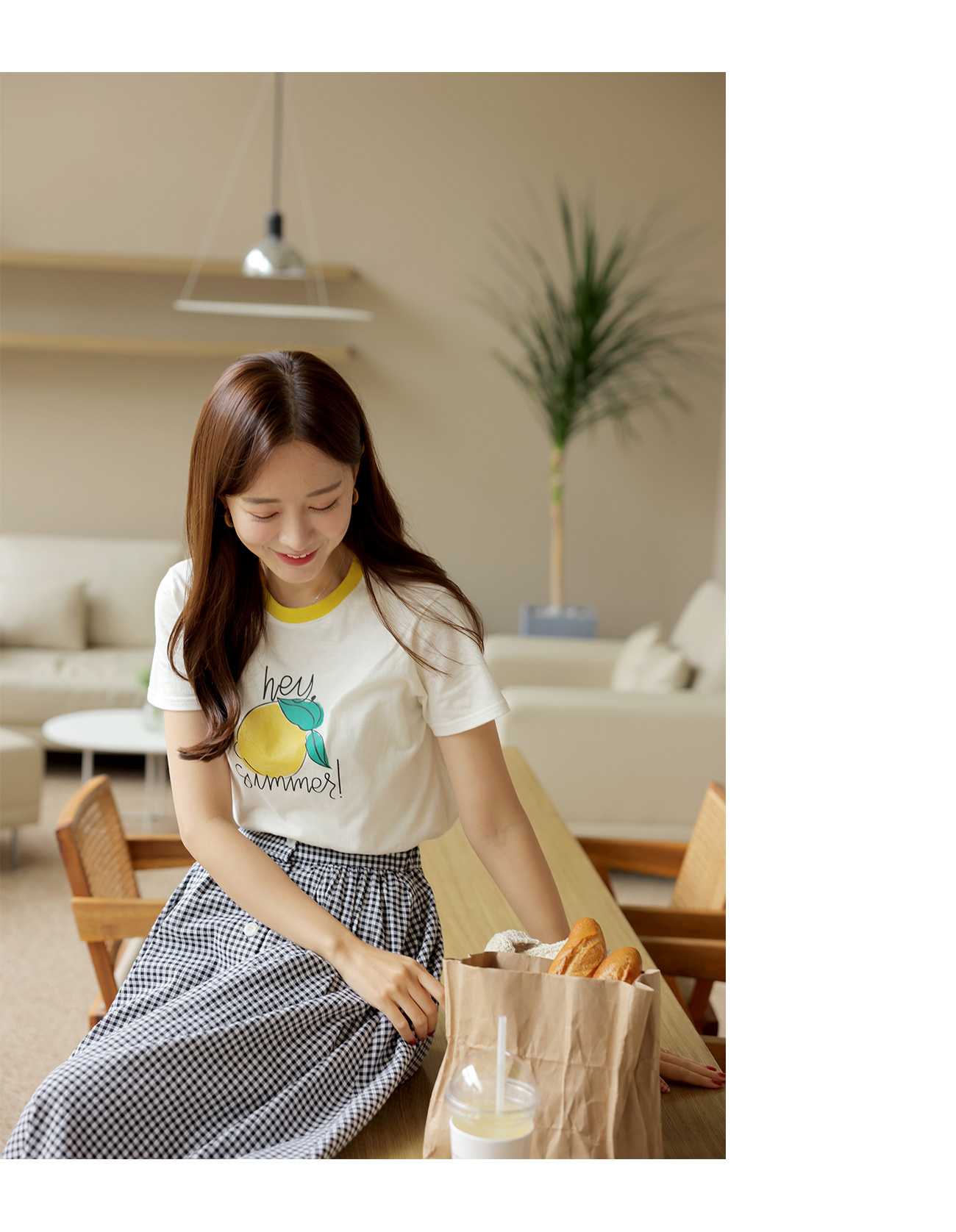 配色ネックレモン半袖Tシャツ | レディースファッション通販 - DHOLIC