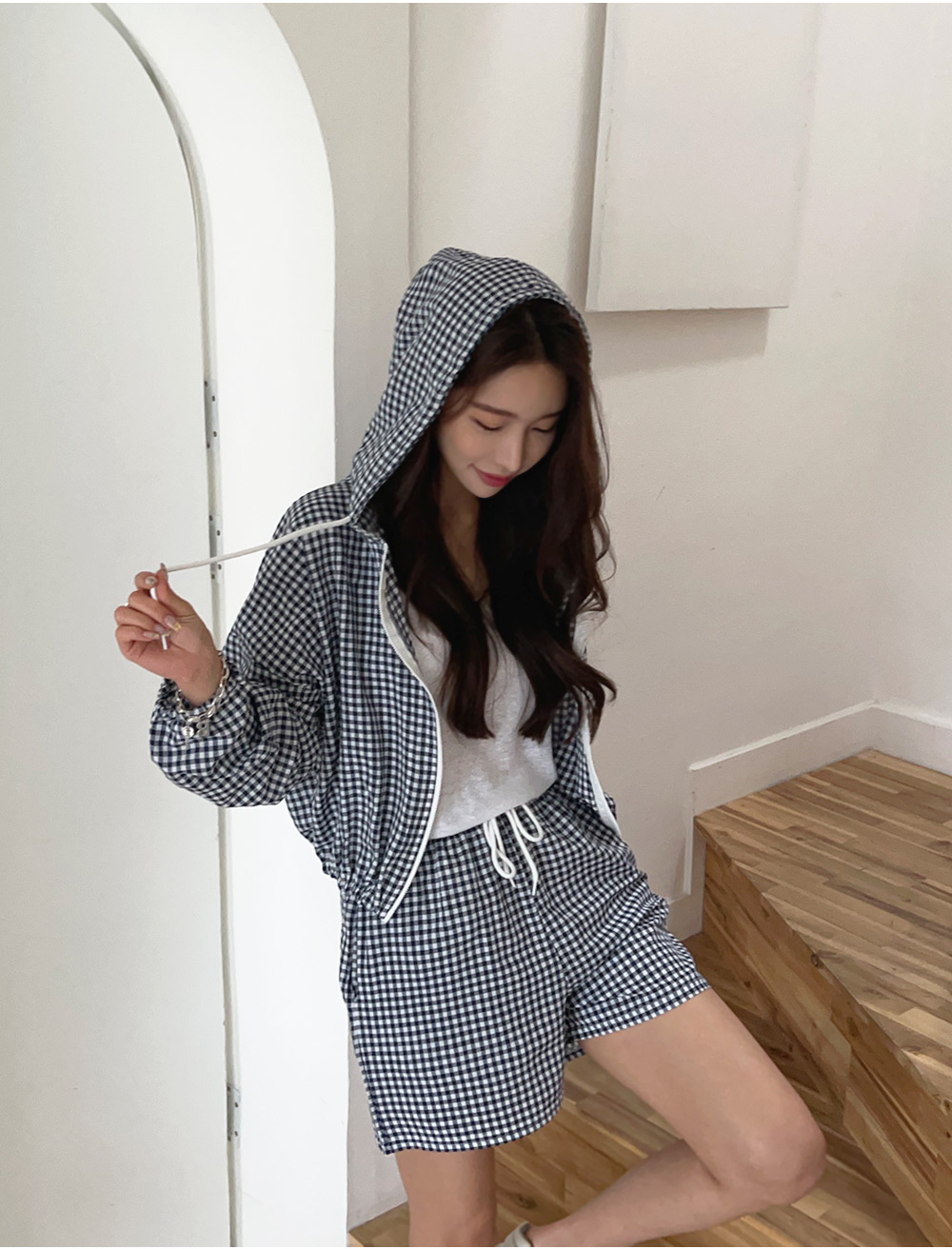 ギンガムチェックマウンテンパーカー上下SET | レディースファッション