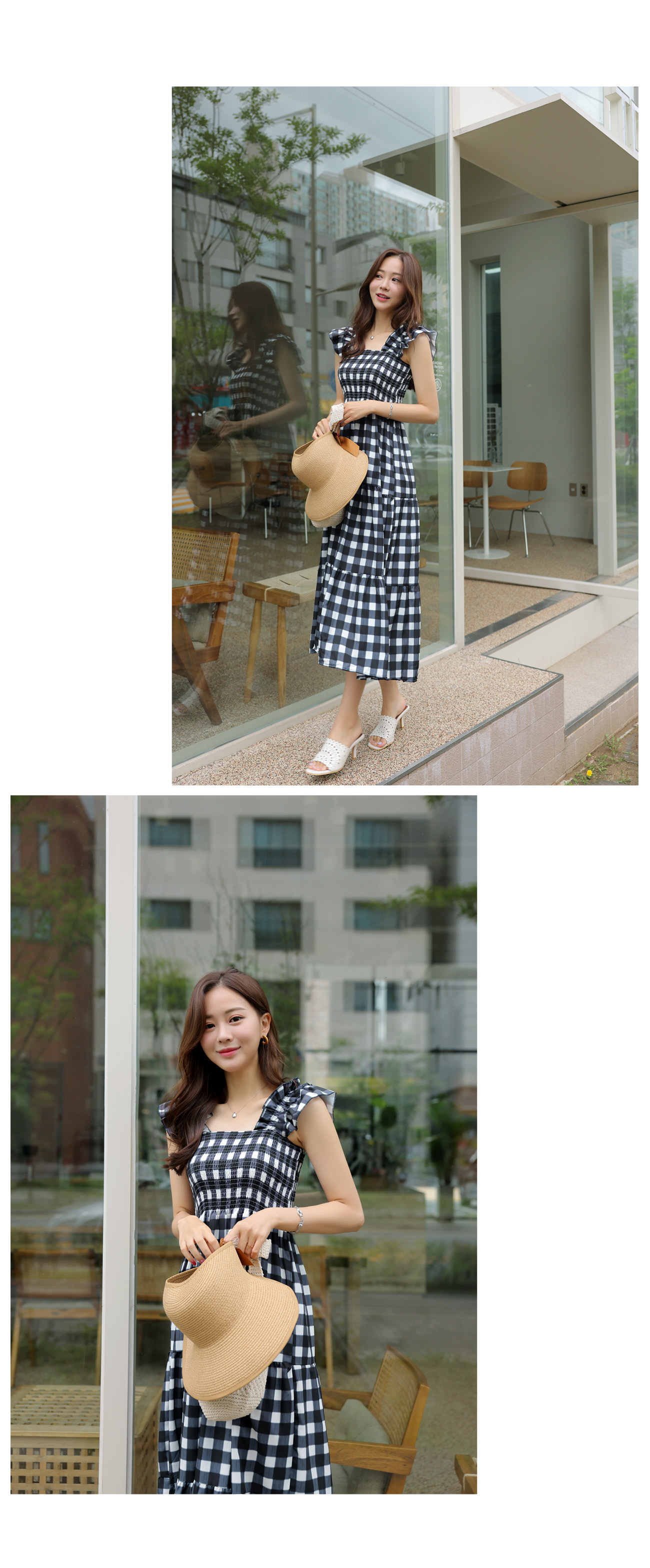 シャーリングフリルチェック柄ワンピース | レディース