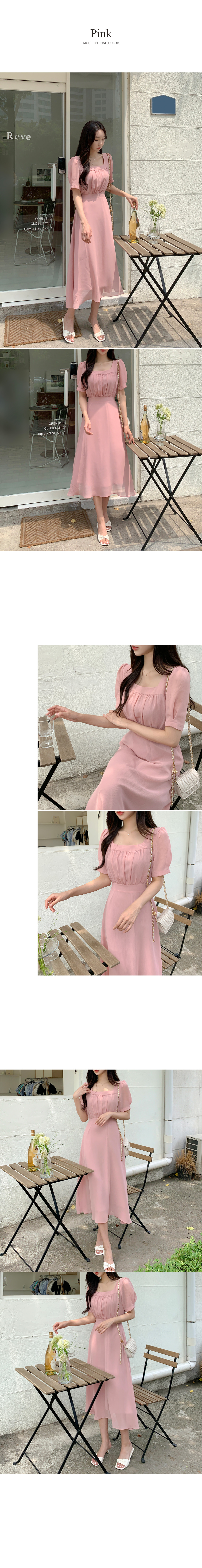 スクエアネックシャーリングシフォンワンピース | レディース