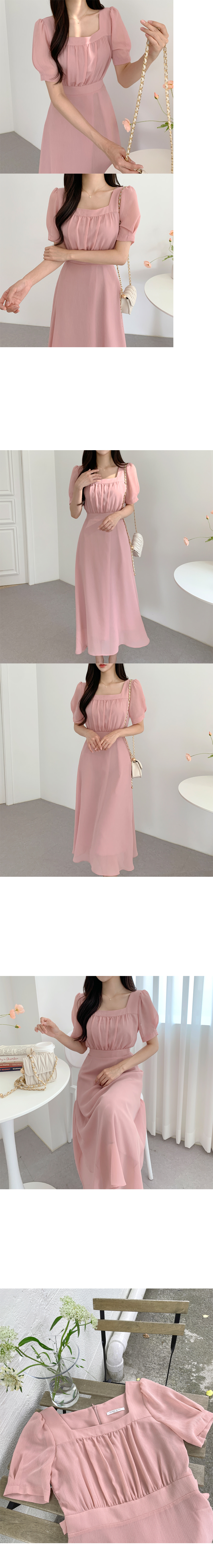スクエアネックシャーリングシフォンワンピース | レディース