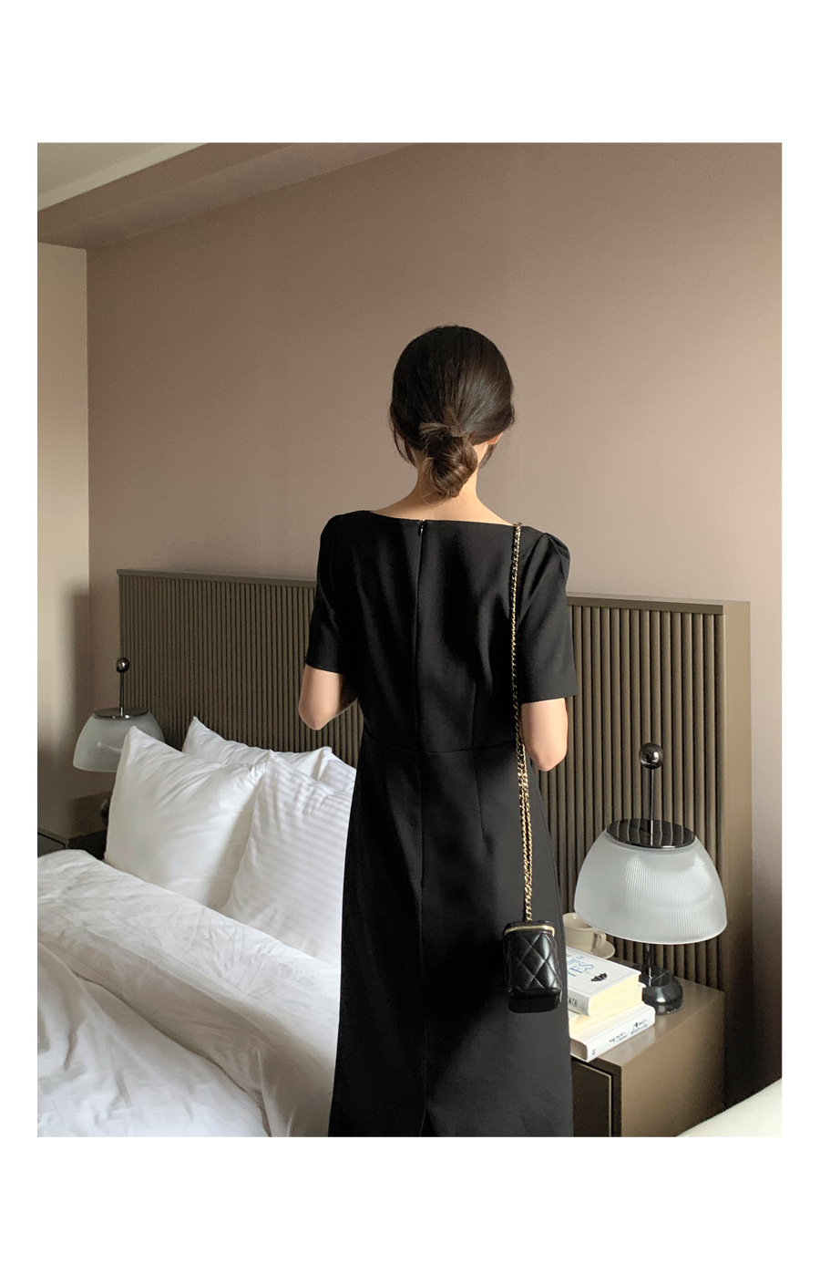 ◆Donna Karan プリントボートネックベルテッドワンピース ÉPINE PARIS boat neck border onepiece（2 color）