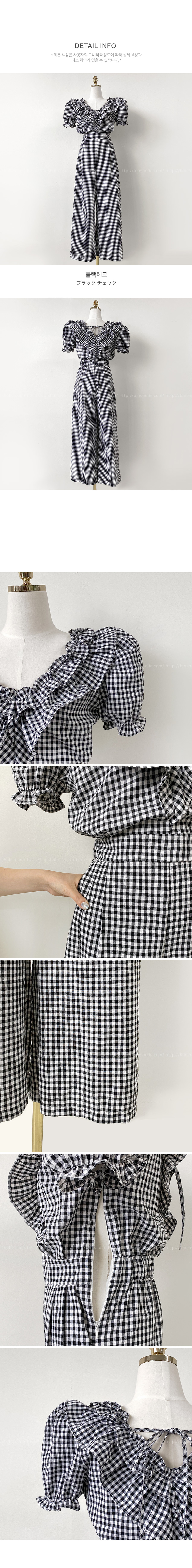 フリルVネックギンガムチェックオールインワン | レディース