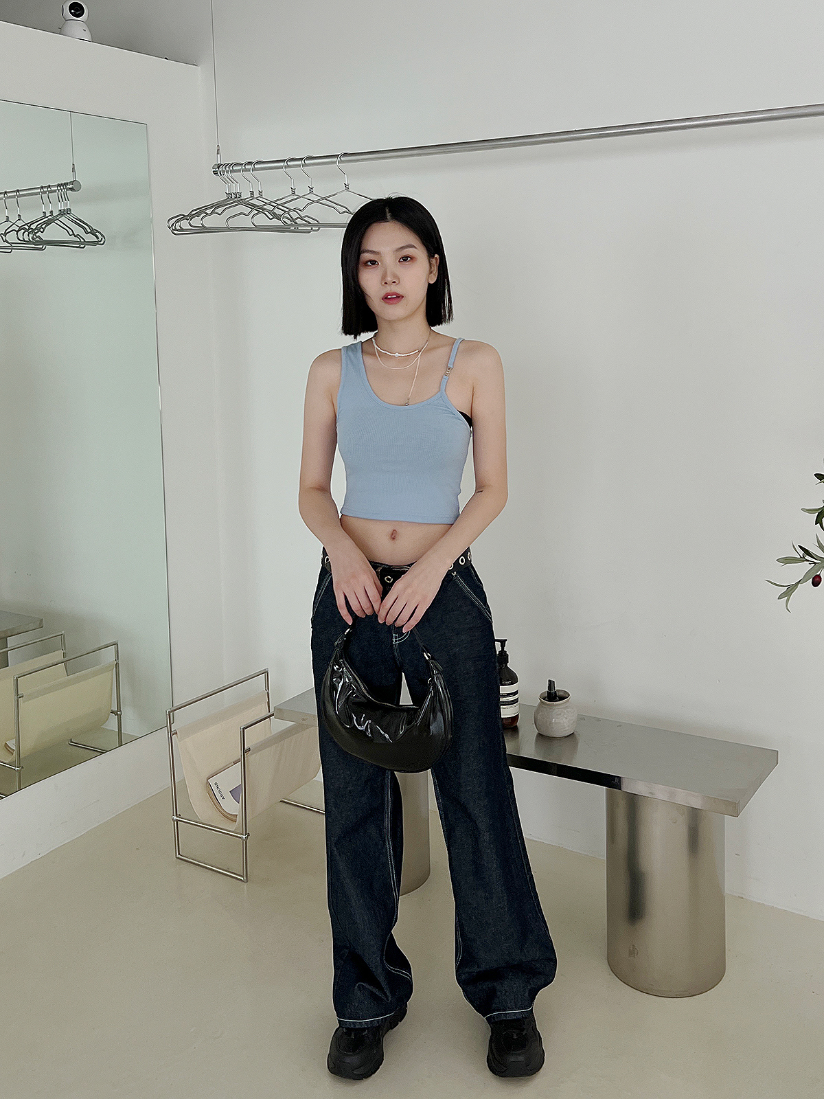 ローライズステッチラインワイドデニムパンツ | レディース