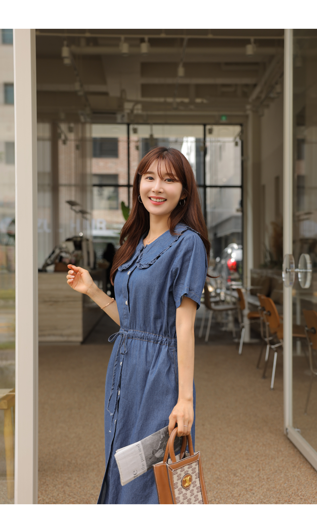 【boohoo】トールカラーディテール デニム ワンピース ※送関込 配色ステッチラインデニムワンピース | レディースファッション