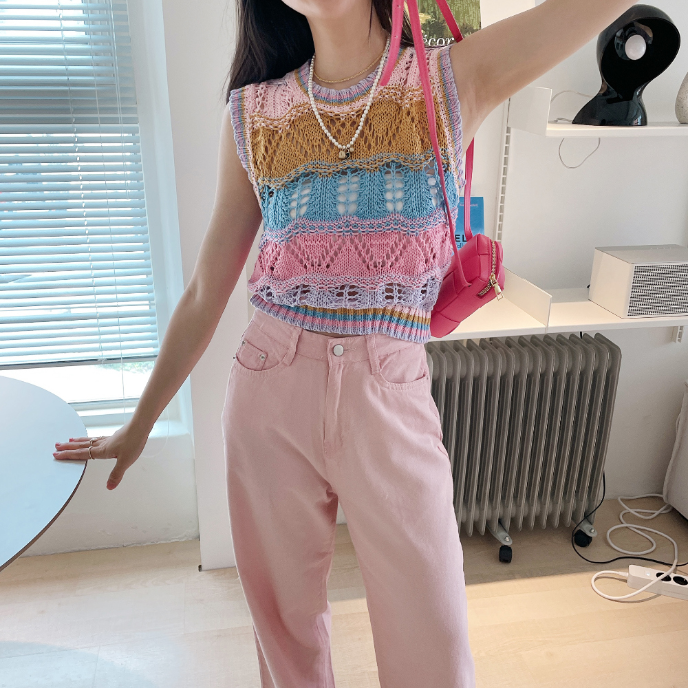 透かし編みカラフルニットベスト | レディースファッション通販 - DHOLIC