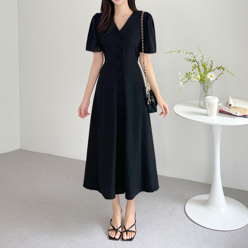 Vネックフロントボタンワンピース | レディースファッション通販 - DHOLIC