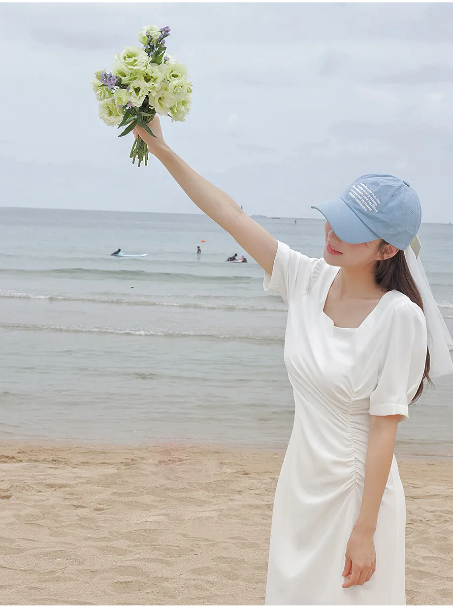 리리앤코 [웨딩룩] 슈델킨 셔링 스퀘어넥 롱 원피스