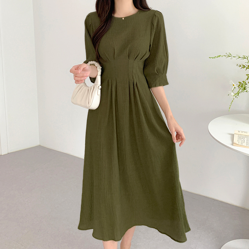 ウエストタック7分袖ワンピース | レディースファッション通販 - DHOLIC