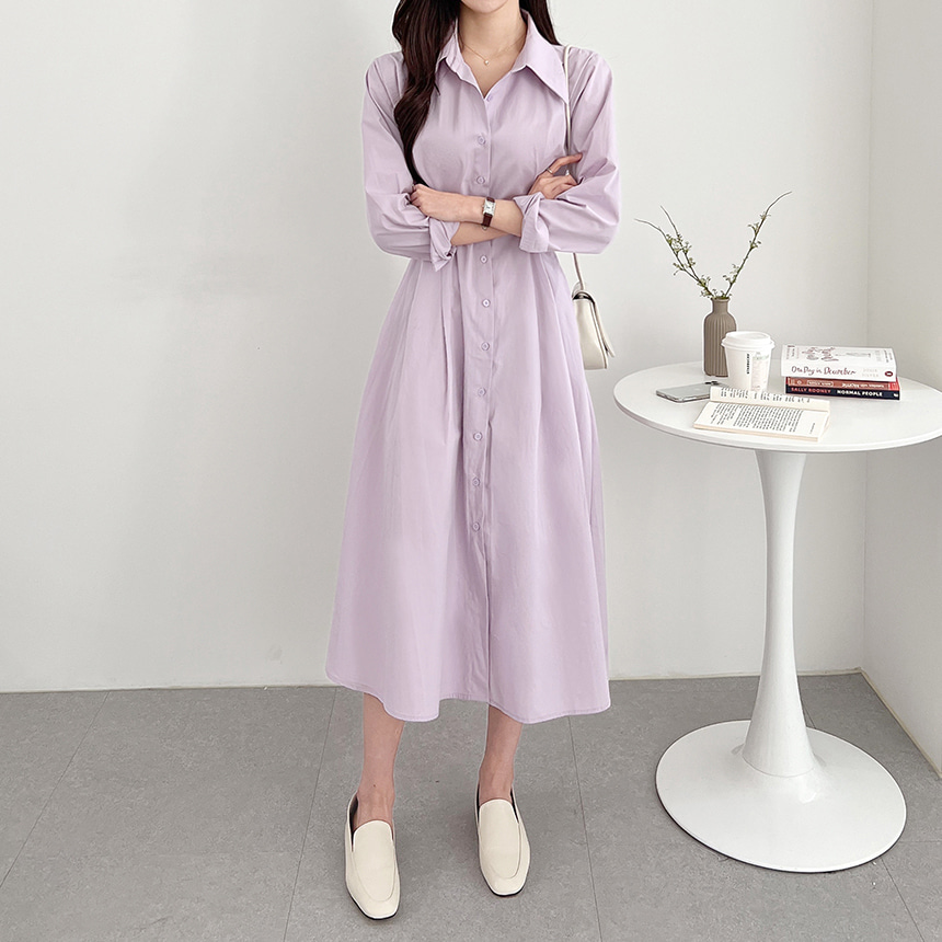 人気ワンピース再販売☆長袖 フレア シャツ  ワンピース ワンピース マキシワンピース レディース 長袖 春 秋 無地
