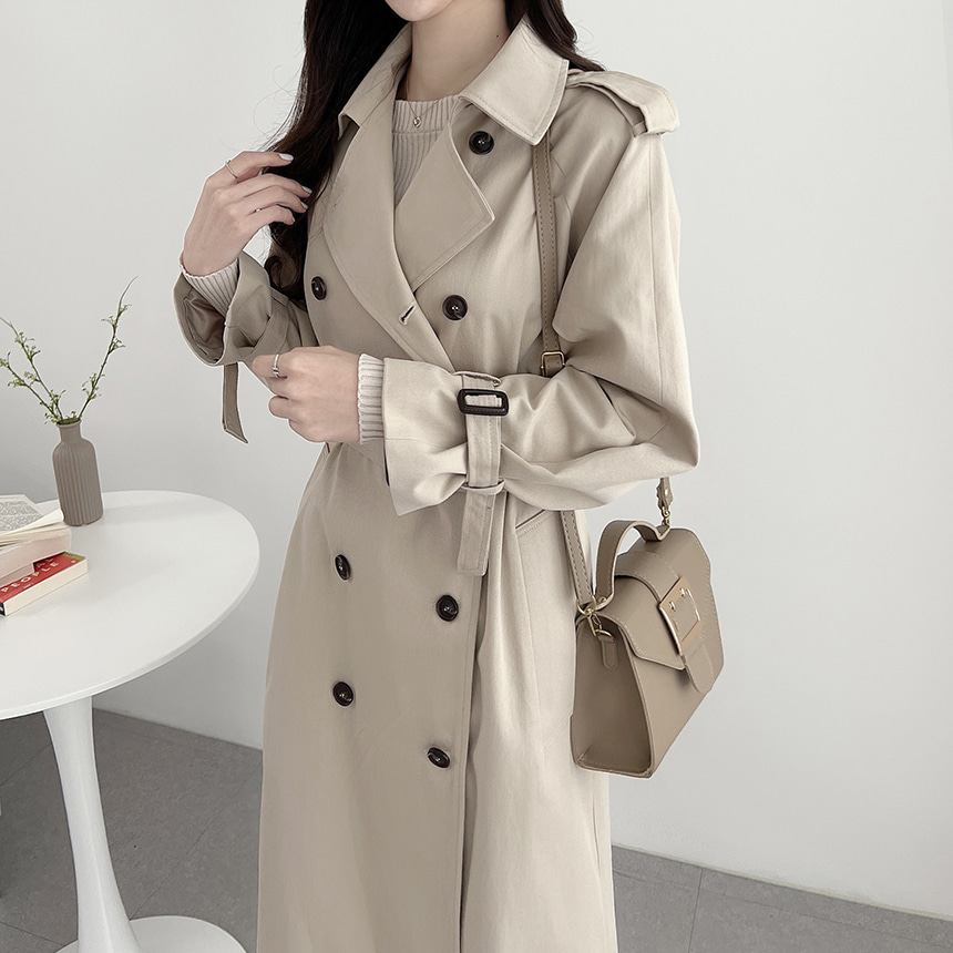 ベルト付ダブルトレンチコート | レディースファッション通販 - DHOLIC