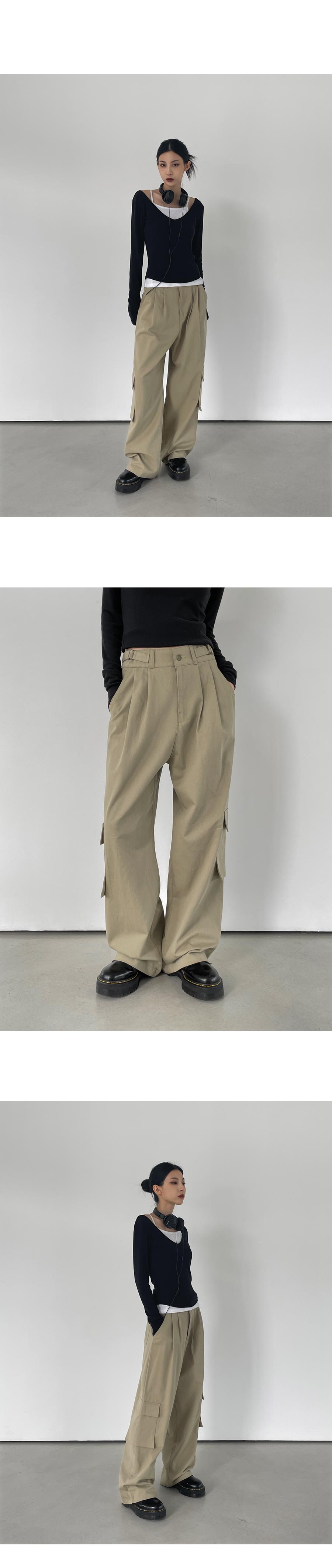 サイドベルトツータックワイドパンツ | レディースファッション通販