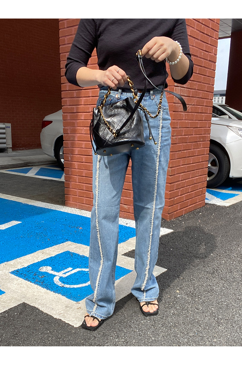 センターフリンジストレートデニムパンツ | レディース