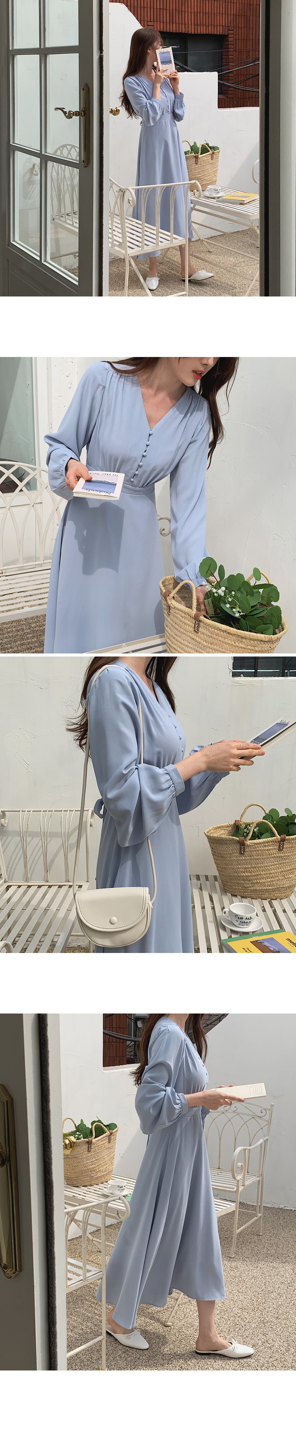 ギャザーショルダーくるみボタンワンピース | レディース