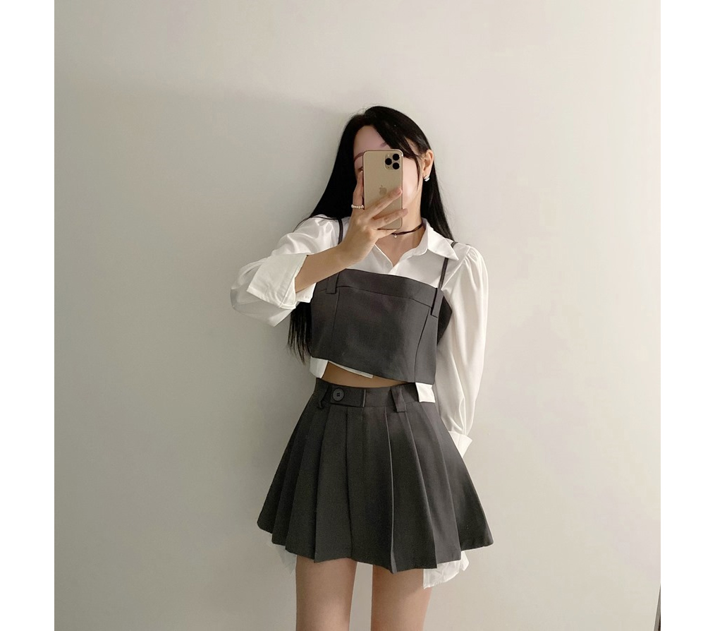 クロップドシャツ&ビスチェ&パンツ裏地スカートSET | レディース