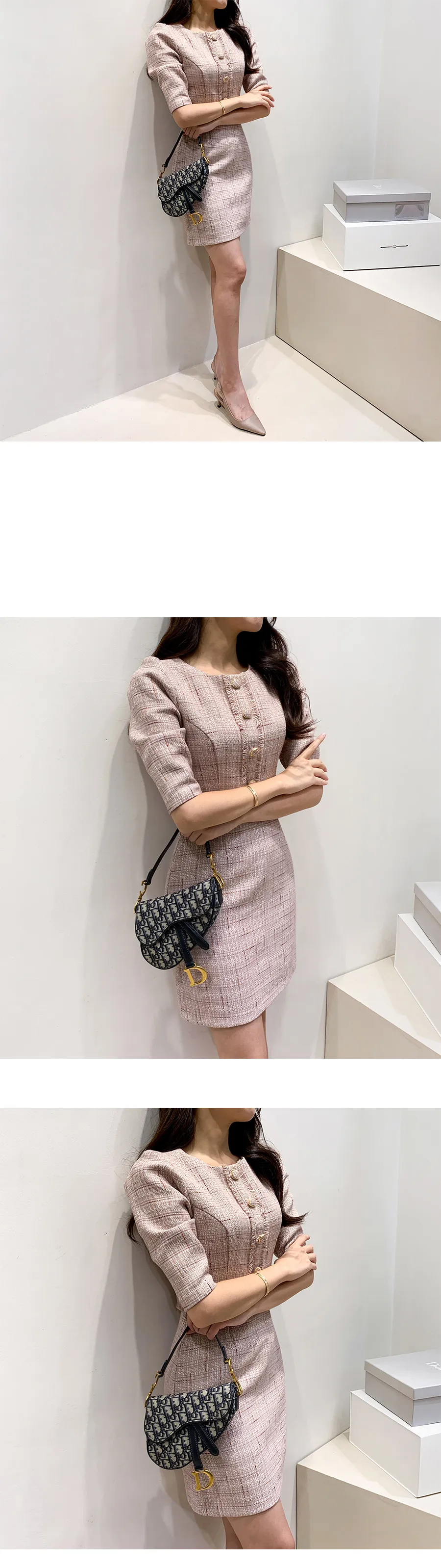 フリンジポイントツイードタイトワンピース | レディースファッション 