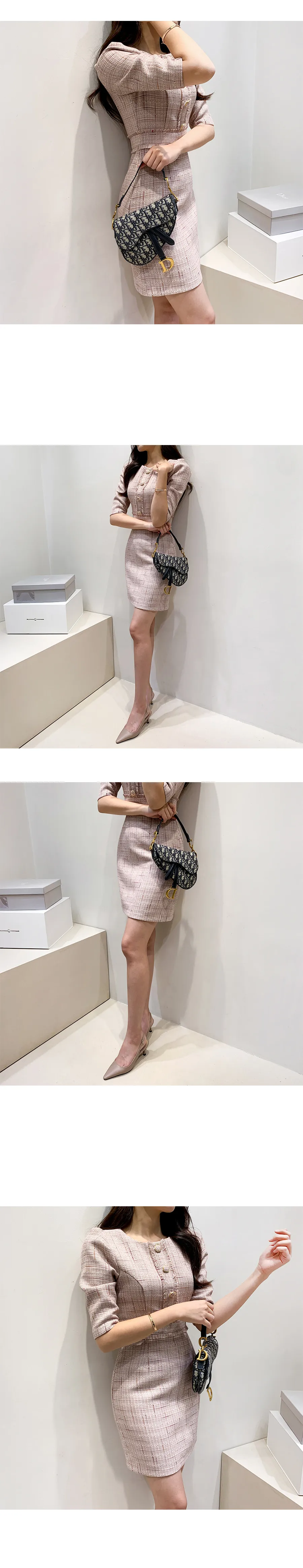 フリンジポイントツイードタイトワンピース | レディースファッション 