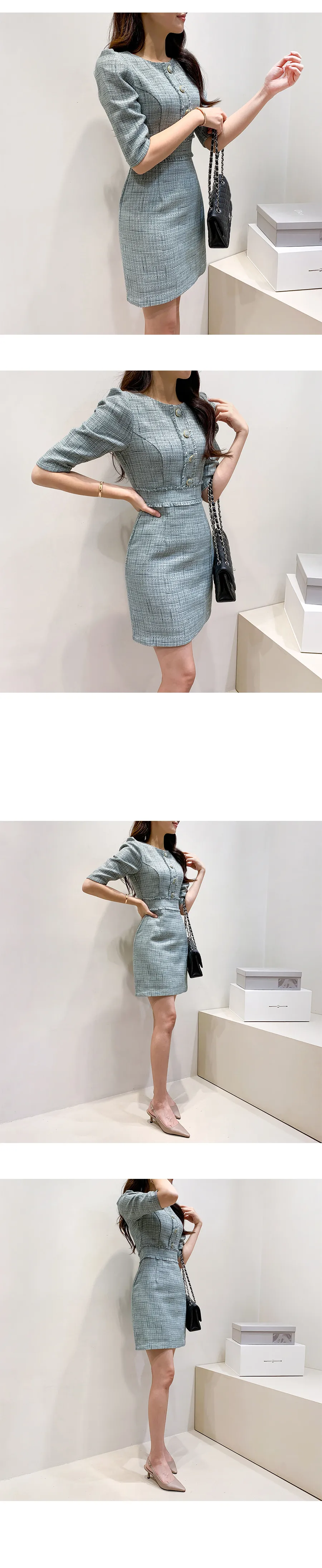 フリンジポイントツイードタイトワンピース | レディースファッション 