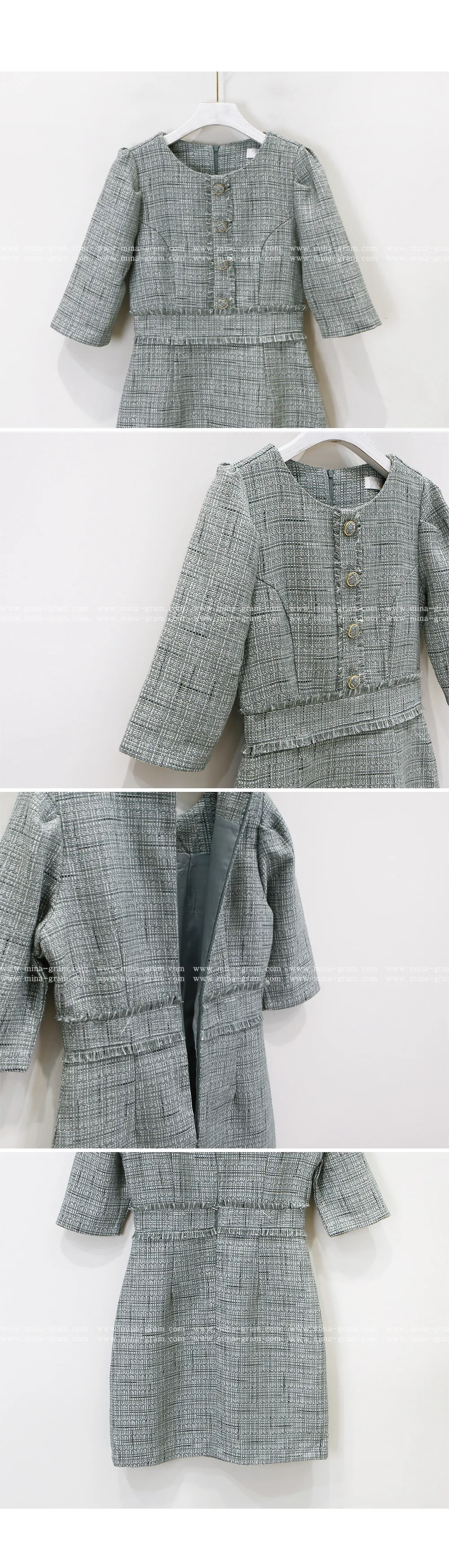 フリンジポイントツイードタイトワンピース | レディースファッション 