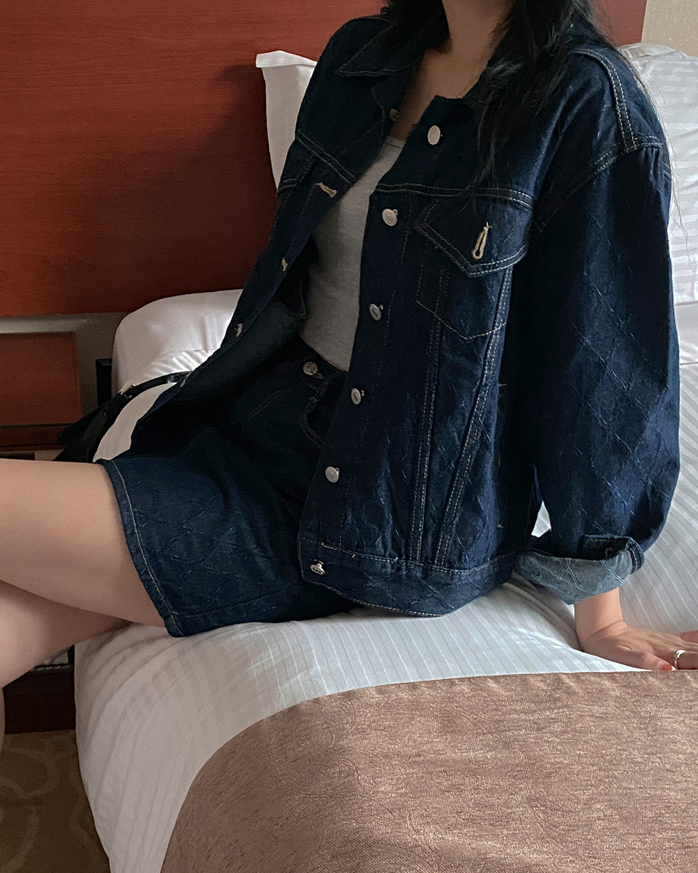 【25SS NEW】BALLY_women / レザーパッチ付き デニムジャケット ダイヤパターンデニムジャケット | レディースファッション通販