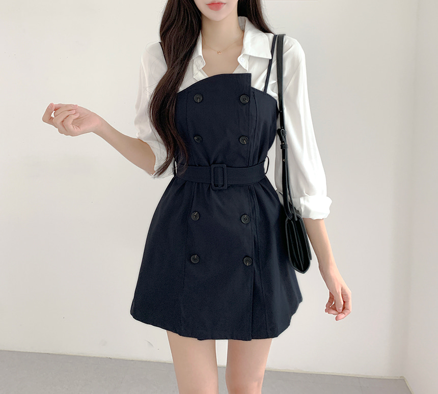 ベルト付ダブルボタンキャミワンピース | レディース