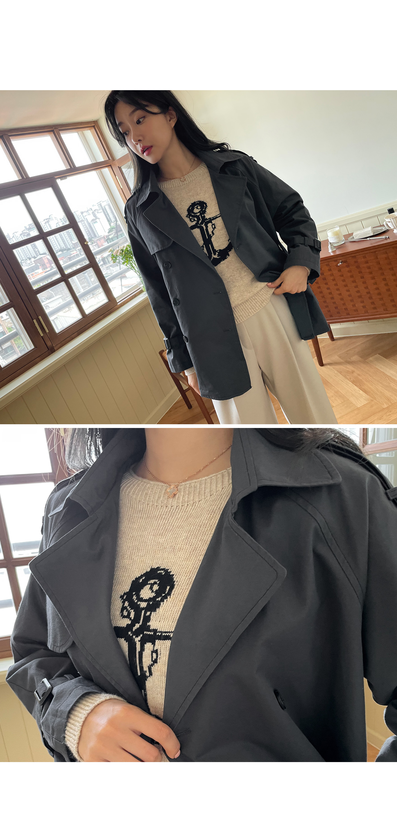 袖ベルト付ショートトレンチジャケット | レディースファッション通販