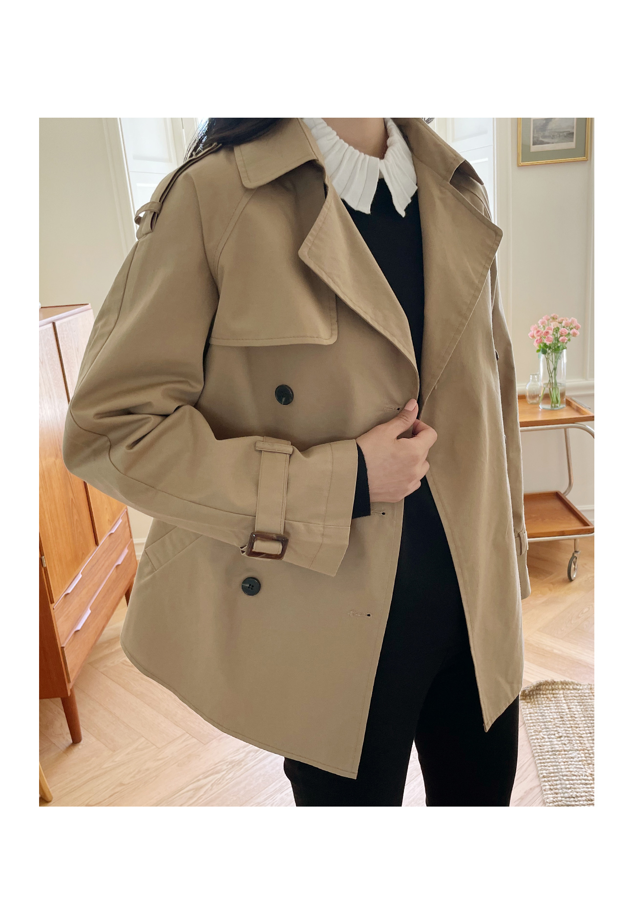 袖ベルト付ショートトレンチジャケット | レディースファッション通販