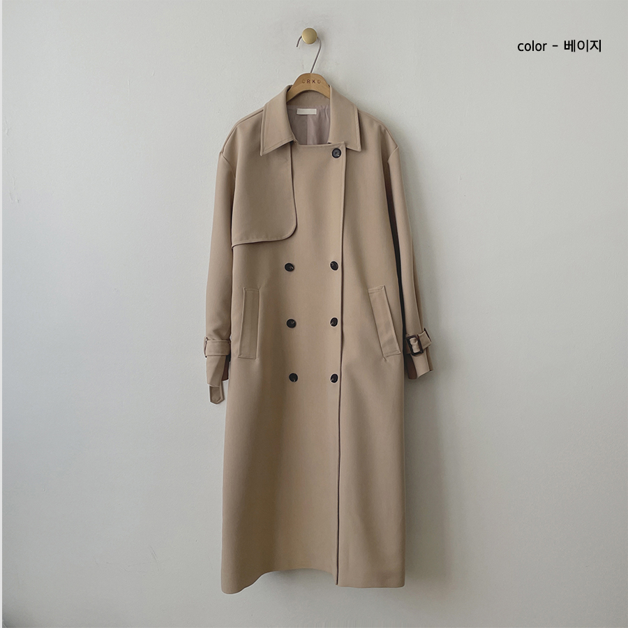 ベルト付ダブルボタンロングトレンチコート | レディース