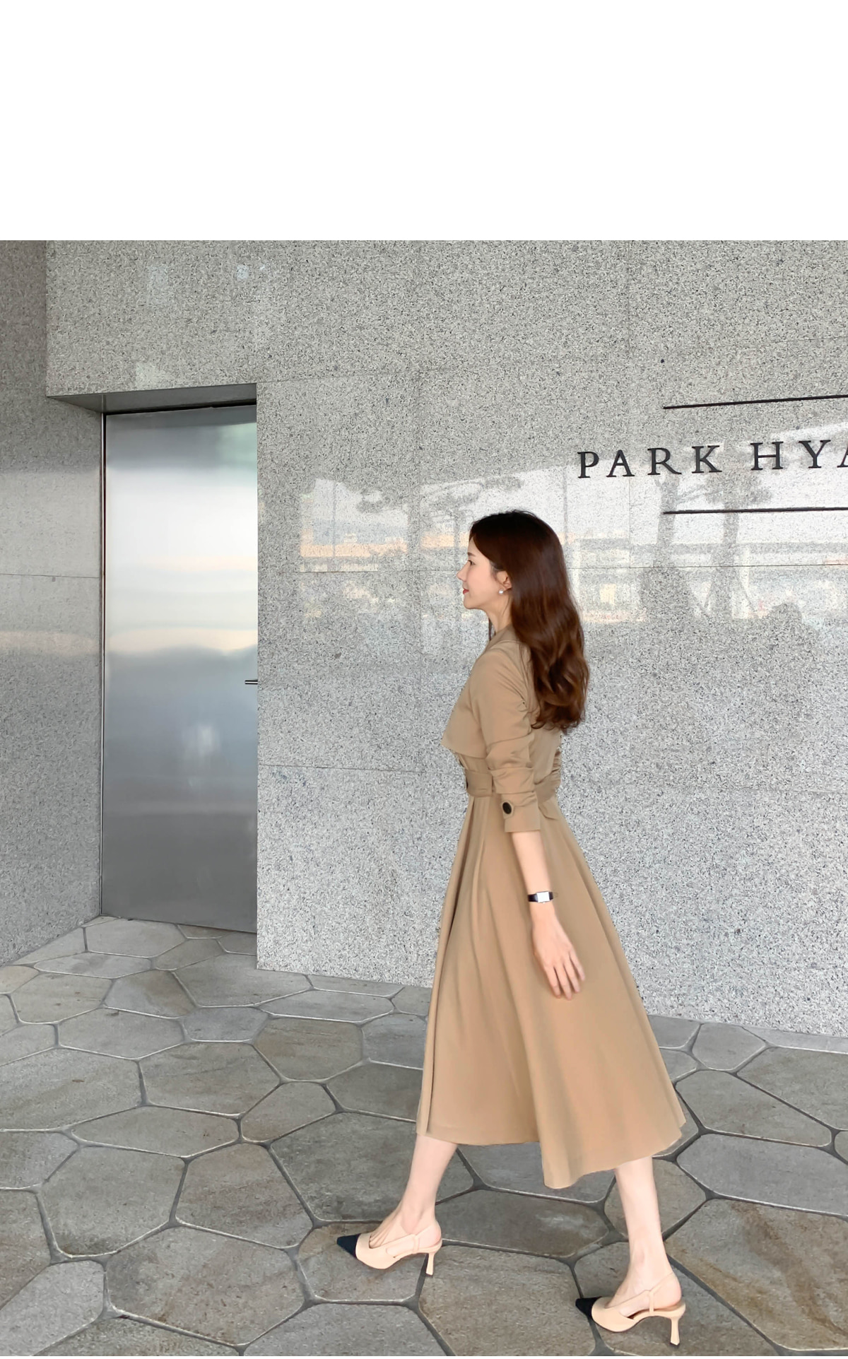 ベルト付ワイドカラートレンチ風ワンピース | レディースファッション