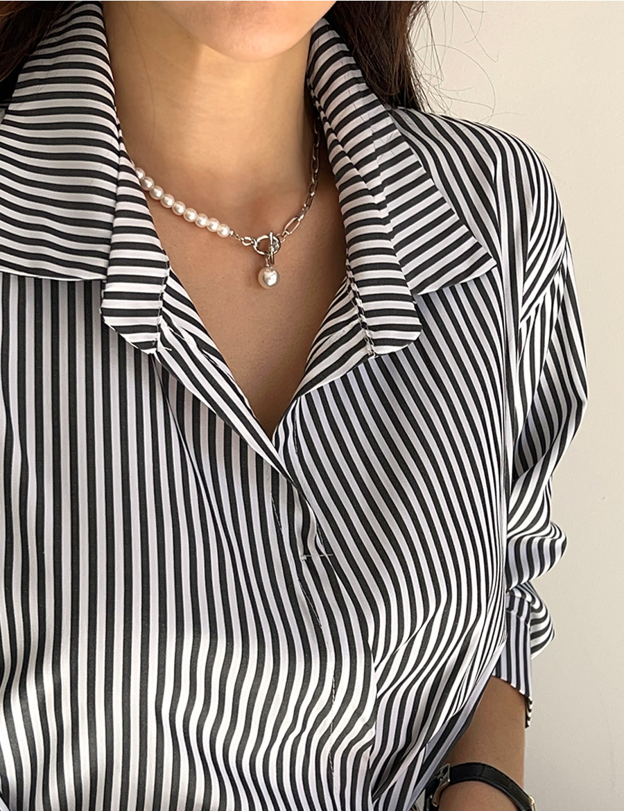 ★ChicLine★ ストライプバックゴムシャツワンピース バックゴムストライプシャツワンピース | レディース