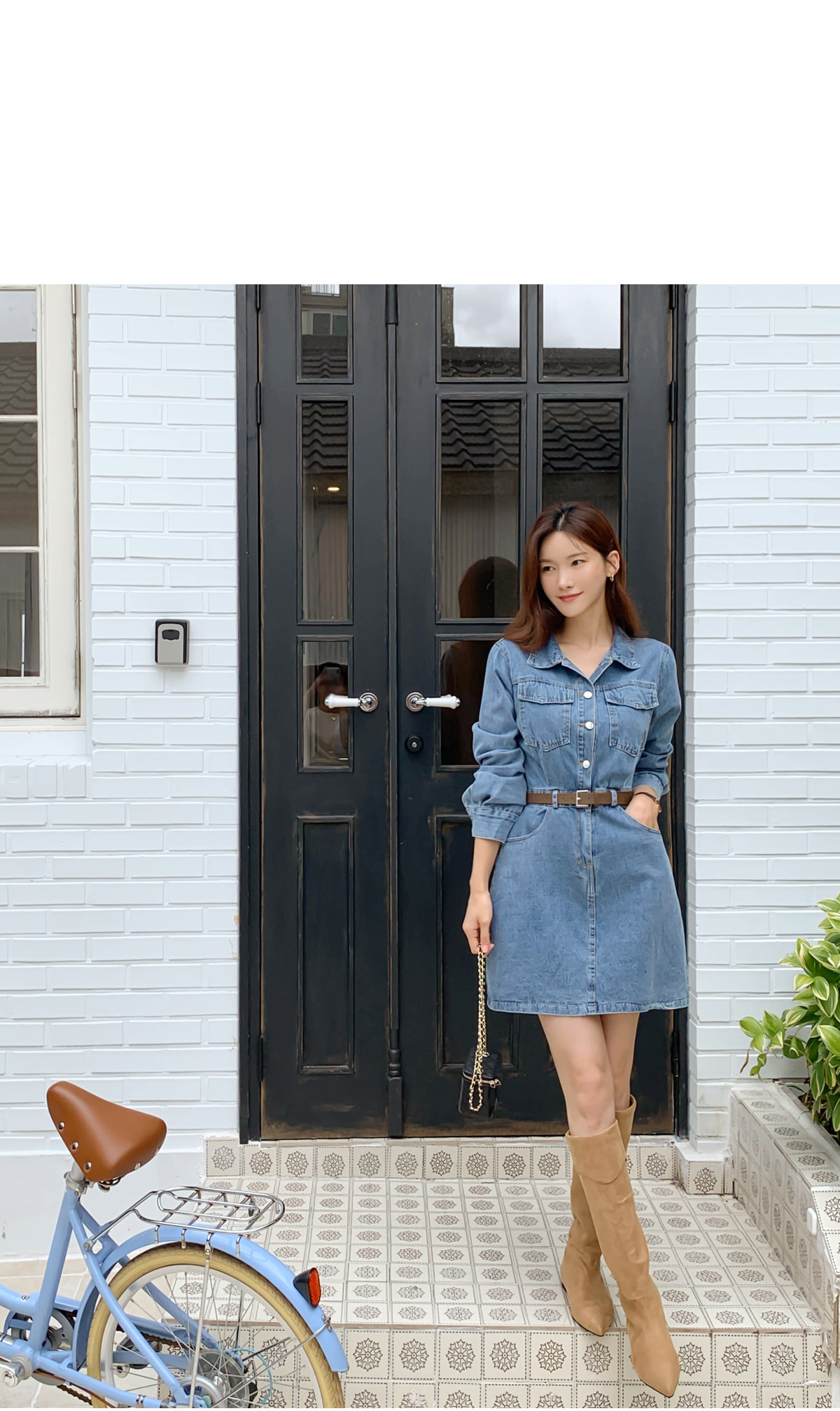 ベルト付ミニ丈デニムシャツワンピース | レディース