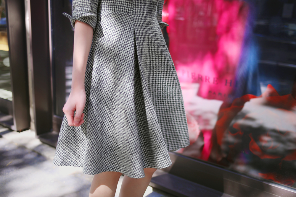 スクエアネックチェックスリムワンピース | レディースファッション