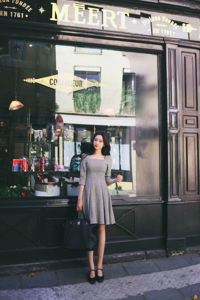 ワンピース Chocolateholic スクエアネックチェックスリムワンピース | レディースファッション