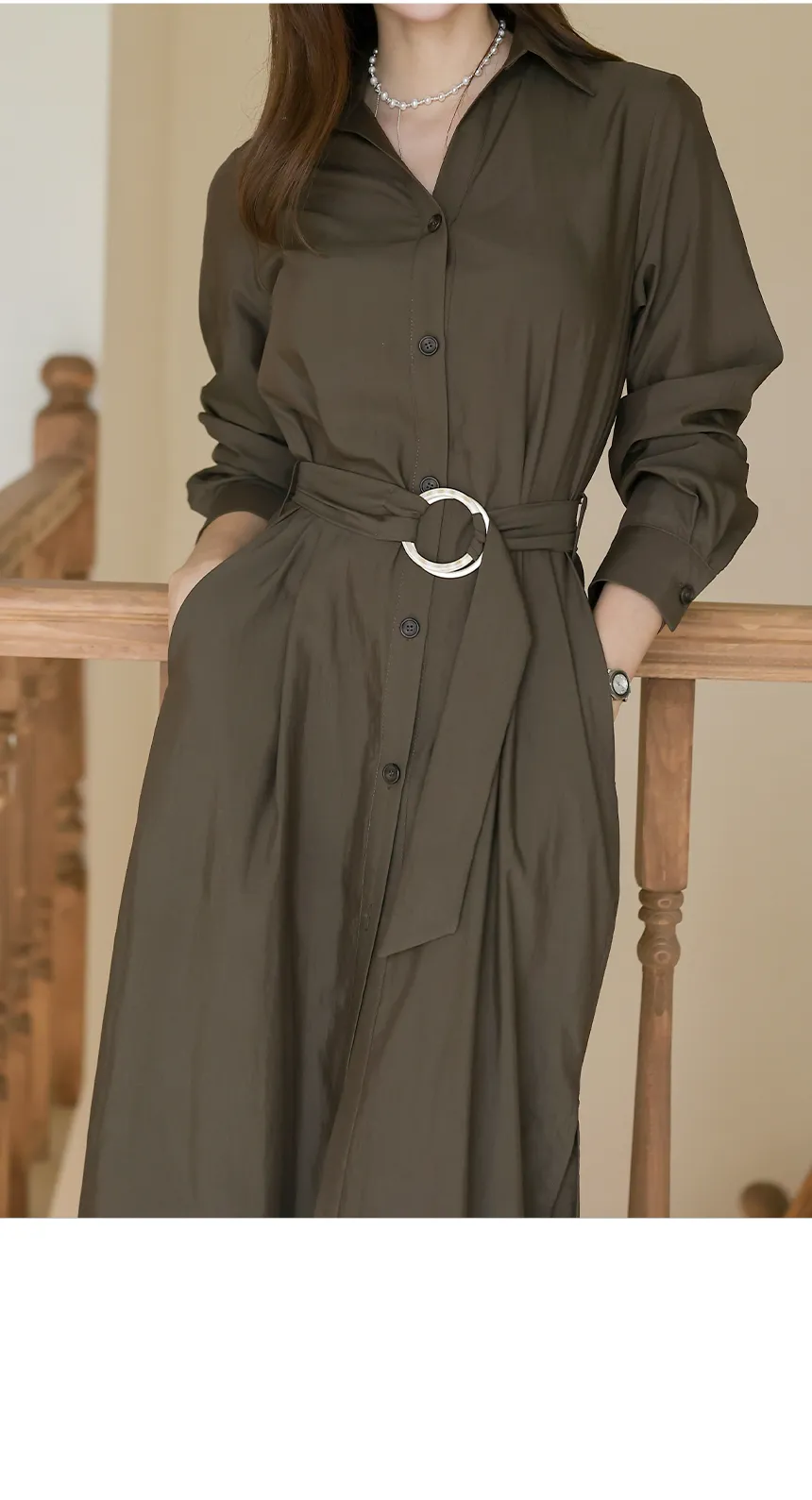 リングベルト付ロングシャツワンピース | レディースファッション通販  