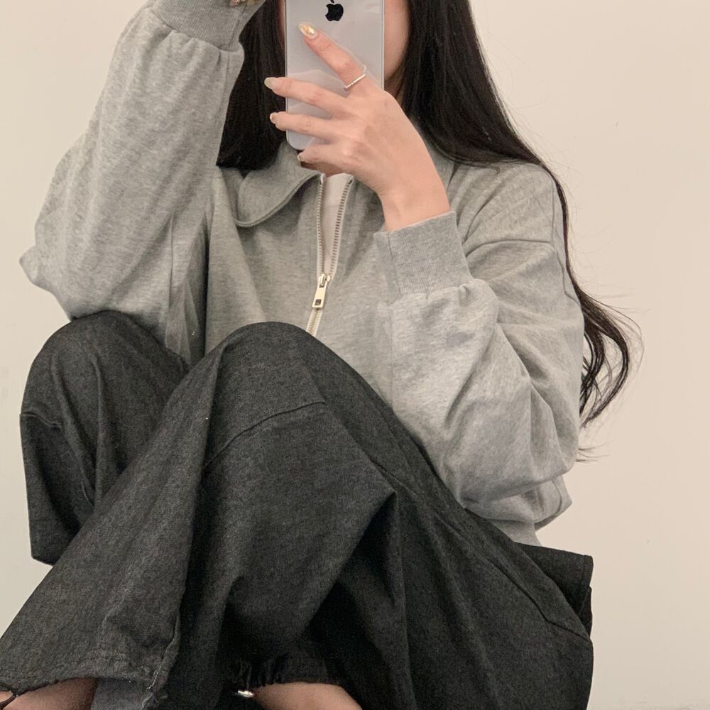 ♦ティップトップ 新品 ハーフジップ クロップドスウェット グレー ノームコア