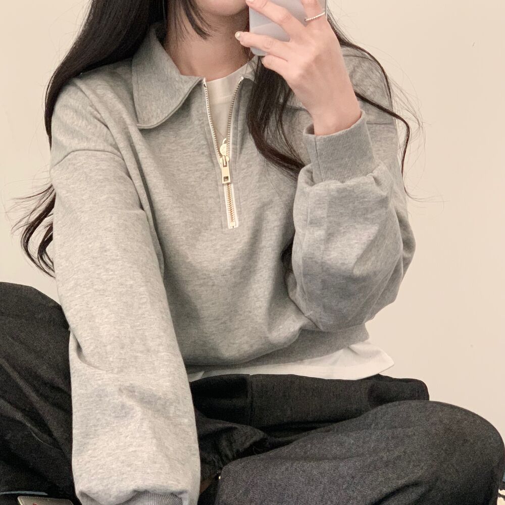 ♦ティップトップ 新品 ハーフジップ クロップドスウェット グレー ノームコア