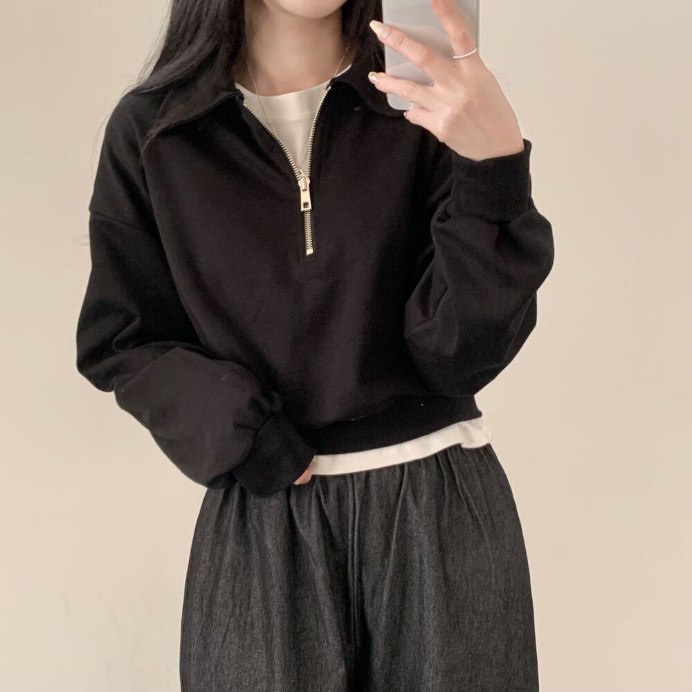 ♦ティップトップ 新品 ハーフジップ クロップドスウェット グレー ノームコア