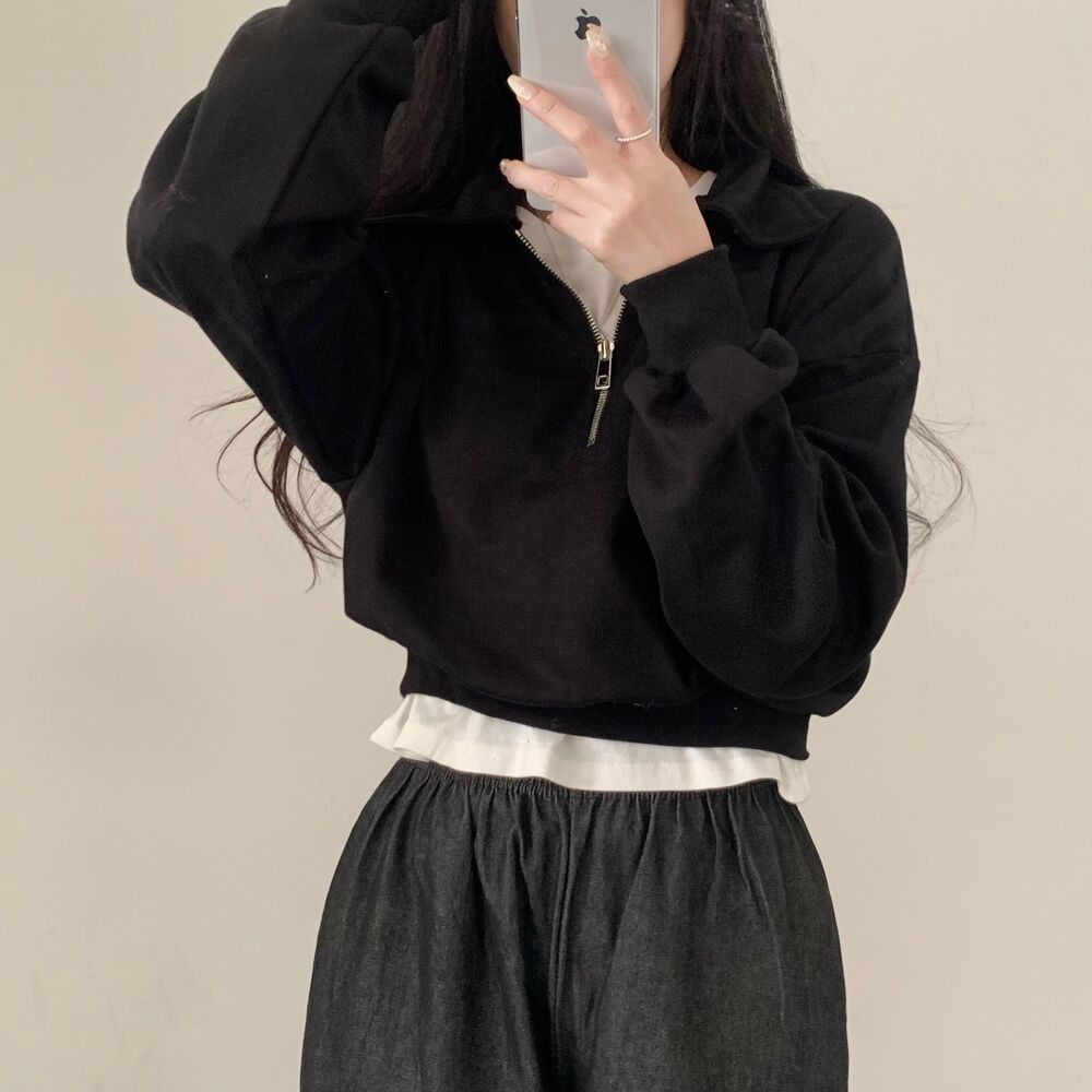 ♦ティップトップ 新品 ハーフジップ クロップドスウェット グレー ノームコア