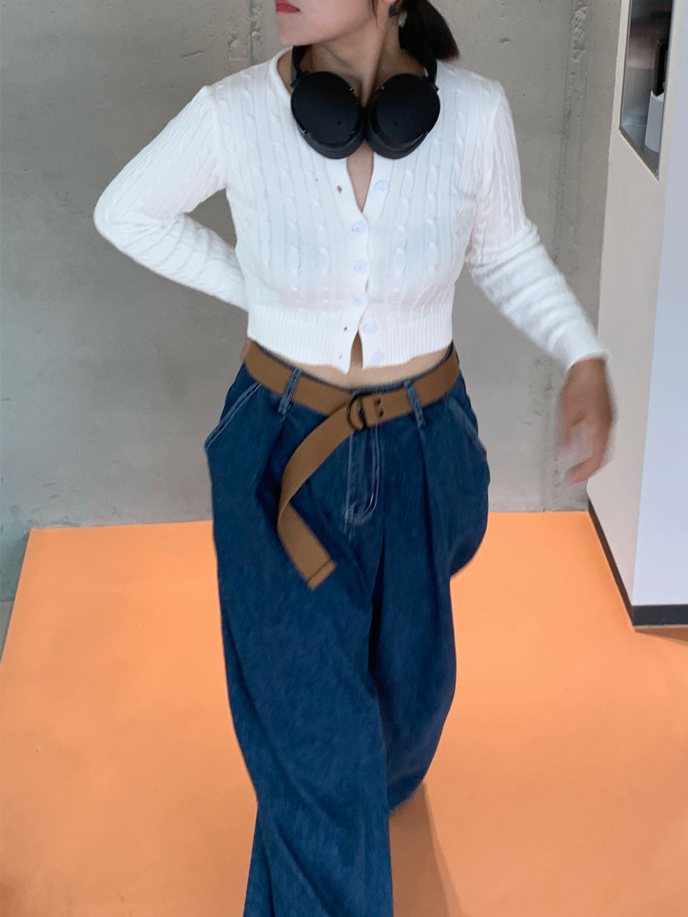 ベルト付ピンタックワイドデニムパンツ | レディース