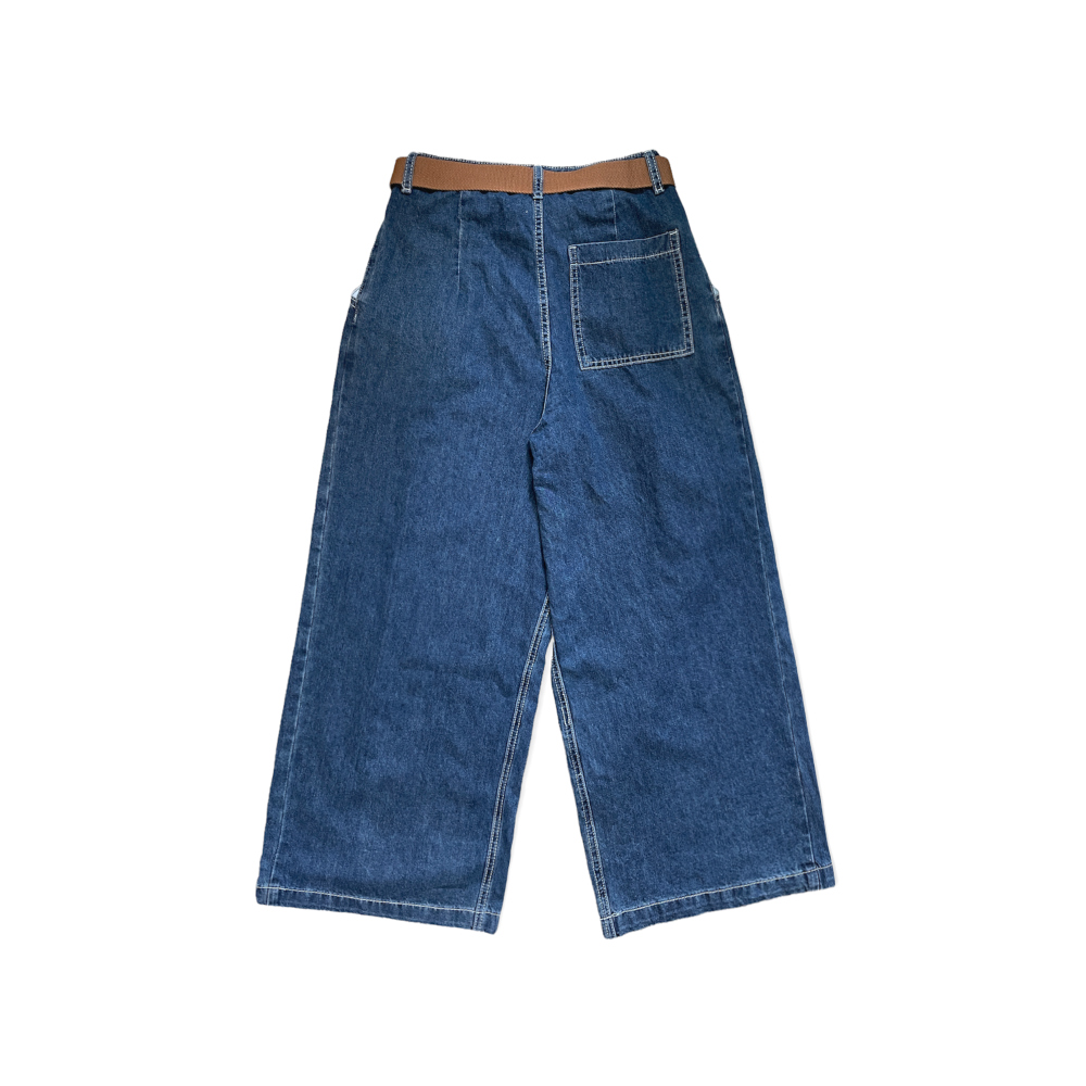 ベルト付ピンタックワイドデニムパンツ | レディース
