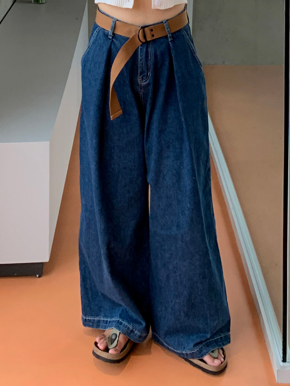 belvet ワイドデニムパンツ 新作 Washed Blue Denim Set up / Pants – BELVET
