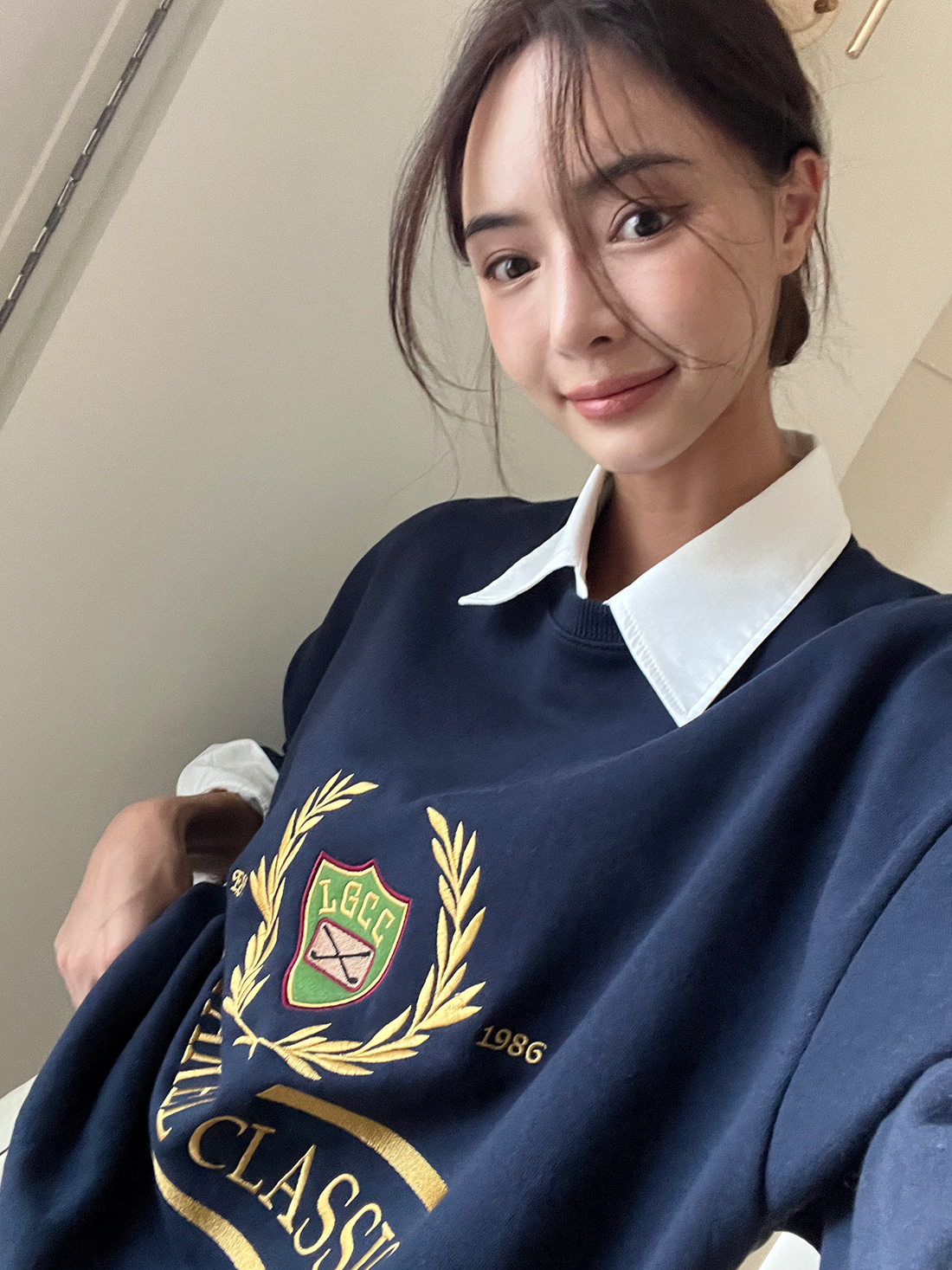 ゴルフウェア トレーナー 韓国 DHolic ロゴバック配色スウェット