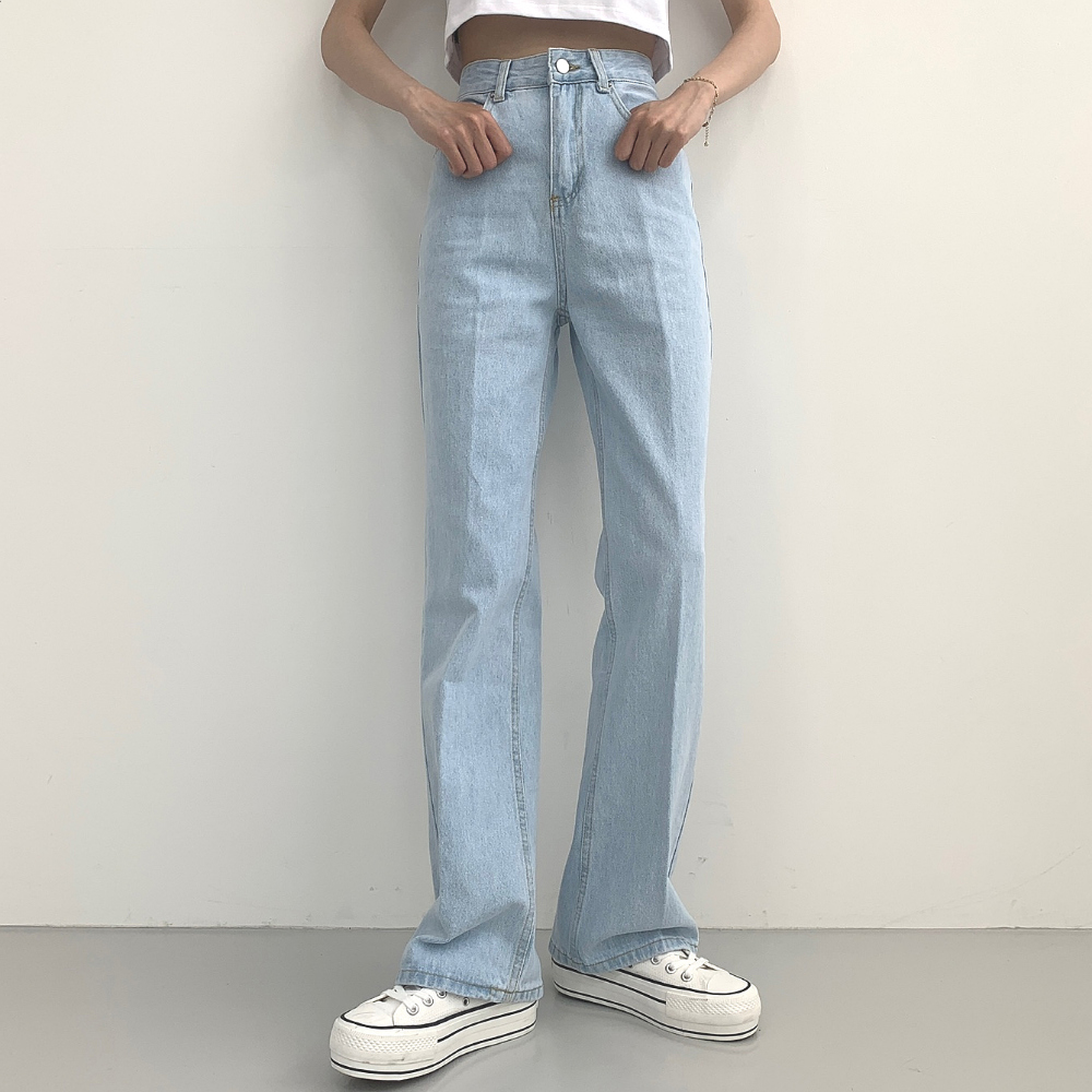ハイウエストBOTH SIDE RIPPEDストレートワイドデニムパンツ