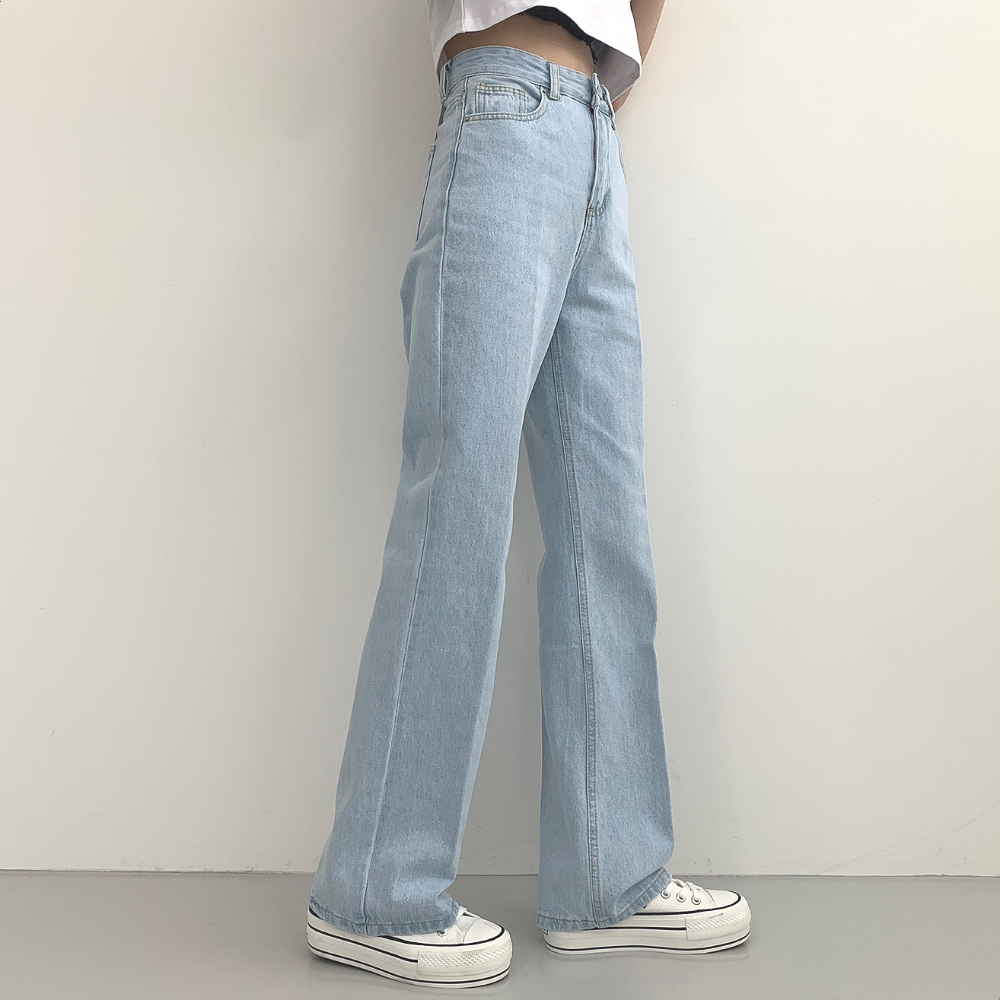 ハイウエストBOTH SIDE RIPPEDストレートワイドデニムパンツ