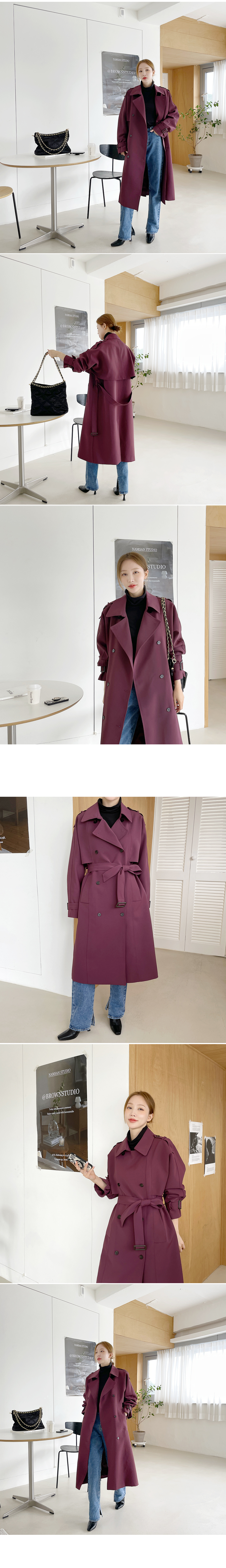 ベルト付ワインカラートレンチコート | レディースファッション