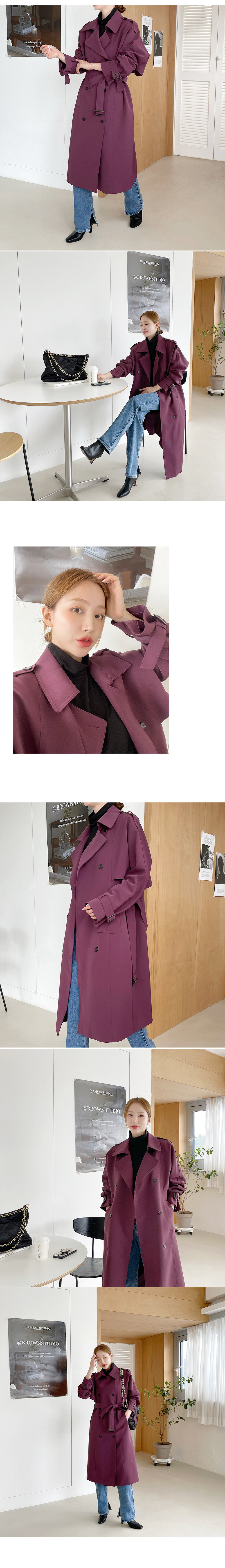 ベルト付ワインカラートレンチコート | レディースファッション