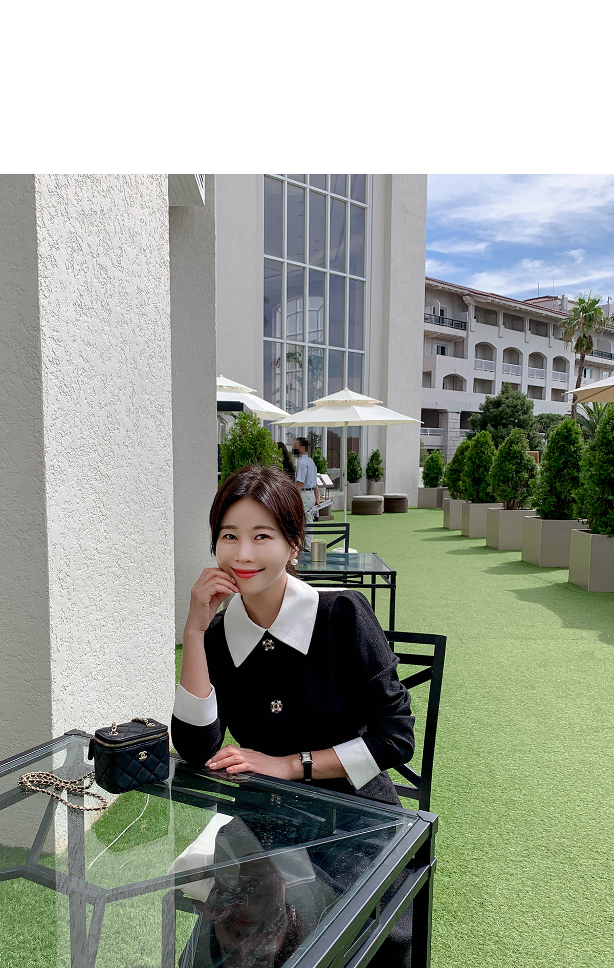 ビジューフェイクボタンツイードワンピース | レディースファッション